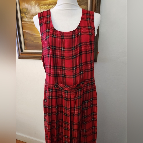 Vintage 1970s 1980s Red Plaid Maxi Dress by Bedford Fair NOS - Picture 5 of 12